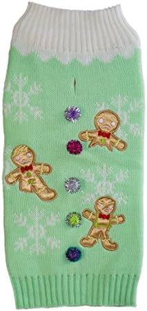 New York Dog Gingerbread Men Holiday Ugly Sweater, Mint, Small