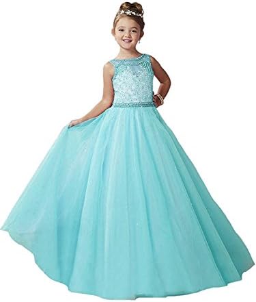 Girls' Crystal Long Pageant Dresses Birthday Party Gowns Turquoise US 08