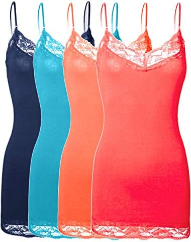 ViiViiKay Women's Basic Spaghetti Strap Lace Trim Cami Tank Top Junior to Plus