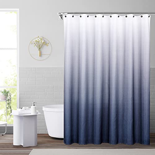 WEST LAKE White and Navy Blue Ombre Waffle Shower Curtain Waterproof