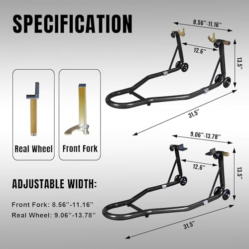 L&E HELEE Motorcycle Stands, 500KG Capacity Front Rear Wheels Lift Combo with U L Adjustable Swingarm Spool, Heavy Duty Paddock Stands for BMW Suzuki Yamaha Honda Kawasaki, Black