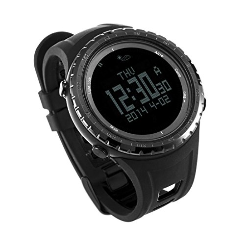 SUNROAD Multifunction Sports Men Sports Digital Watch-Pedometer Compass Stopwatch Altimeter Barometer Thermometer Timer LCD Display EL Backlight Men Wristwatch (Black)