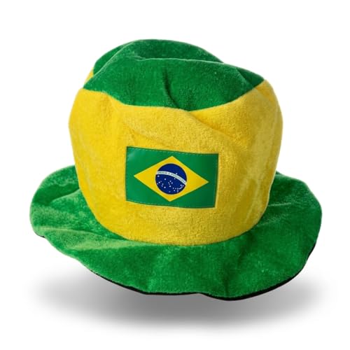 Kit Torcida Brasil Copa do Mundo 2026, 4 Peças, Bandeira 50x70cm, Chapeu Cartola do torcedor, Corneta com Mini-Bandeira, Varal de bandeiras