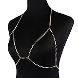 Women Body Chain, Gotd Fashion Rhinestone Bra Chain Sexy Harness Bikini Body Chain Women Jewelry (Golden)