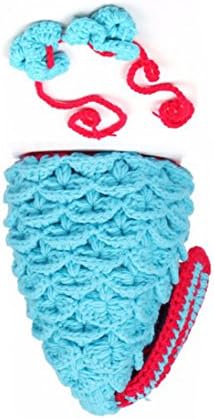 Crochet Mermaid Tail Costume Set Newborn Photography Props Blue for baby 0-3 months