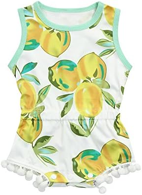 Fartido Romper Baby Girl Lemon Print Tassel Jumpsuit Outfits Summer Clothes