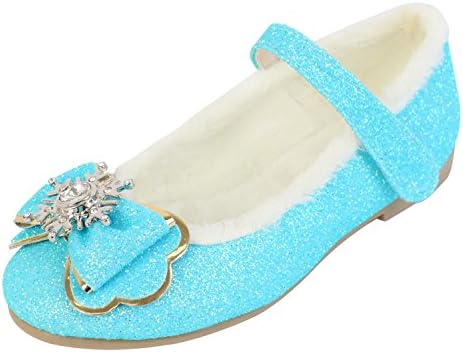 Milky Walk Girl's Frozen Elsa Anna Luxury Dress Flat Warm Fur Shoes (Toddler/Youth) (13 M US Little Kid)