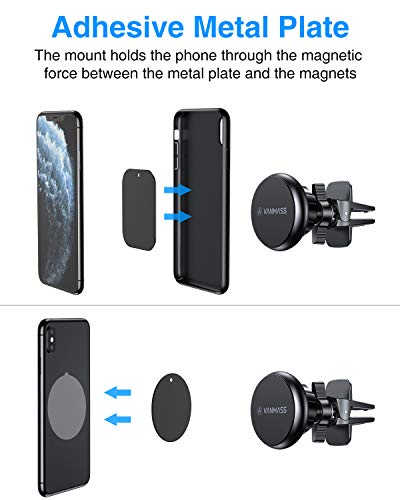 VANMASS Magnetic Phone Car Mount with 6 Powerful Rare-earth Magnets, Durable Aluminium Alloy Structure, Super Sticky Suction Cup, Cell Phone Holder for Car Dashboard Windshield Air Vent, for All Phone