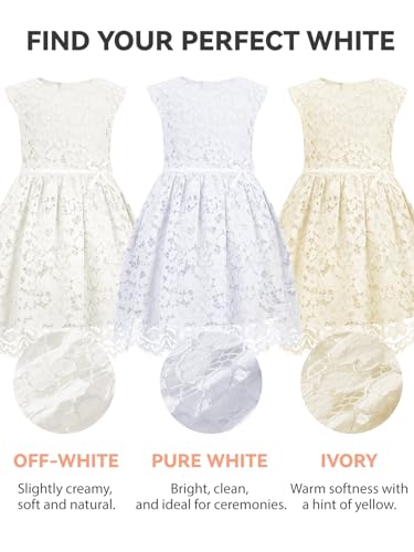 ALLOVIN Pizzo Senza Maniche a Linea A per Bambine e Toddler, Festa, Compleanno, Matrimonio e damigella con fiocco con perline, 2-12 Years