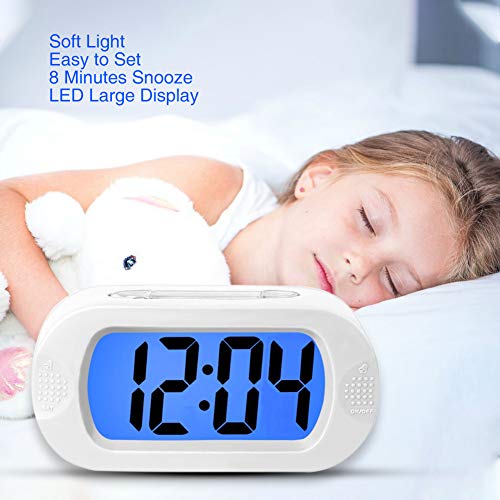 OCEST Smart Digital Alarm Clock with 5.5 inches Large LED Display Backlight Snooze Silicone Cover, Easy Setting Battery Operated Kids Clock, Desk Clock for Bedrooms Bedside Shelf White