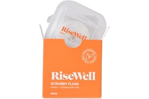 RiseWell Scrubby Tooth Floss - Natural PFAS Free Dental Floss for Teeth with Hydroxyapatite and Xylitol - Dentist-Formulated for Plaque Removal - Vegan, Natural, Expanding, Mint Waxed, 30 Yards