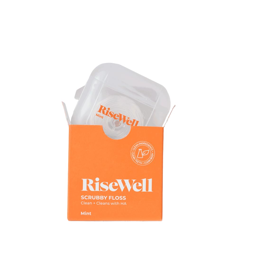 Photo 1 of RiseWell Scrubby Floss for Teeth - Natural PFAS Free Dental Floss with Hydroxyapatite and Xylitol - Dentist-Formulated for Plaque Removal - Vegan, Non-Toxic, Expanding, Mint Waxed, 30 Yards
