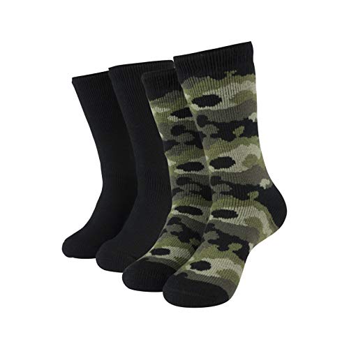 Hot Feet Cozy, Heated Thermal Socks for Men, Warm, Patterned Crew Socks, USA Men's Sock Sizes 6 - 12.5 - Hot Feet (Green Camo/Solid Black) (2 - Pack) - Thumbnail 4