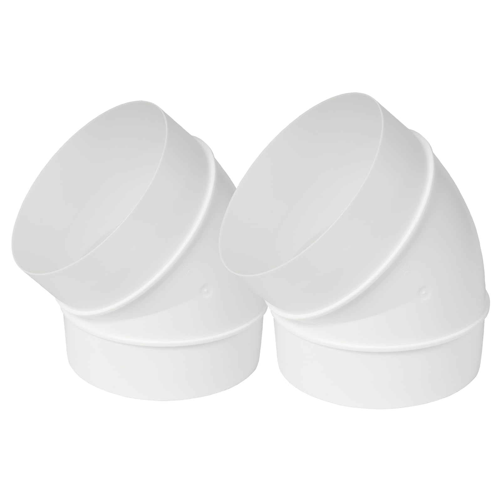 4" Inch / 100 mm Pack of 2 Plastic Ducting Pipes - 45 Degree Elbow Hose - Ventilation Round Tube Bend Connector — image 1