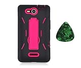 For LG OPTIMUS EXCEED VS840PP / LUCID 4G VS840 Kickstand Hybrid Hard Phone Cover Case - Black / Pink + Free Green Stone Pry Tool