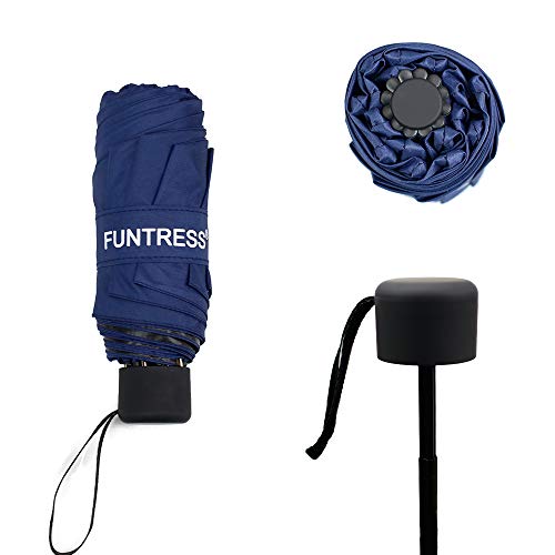 FUNTRESS Mini Compact Umbrella for Travel Extra Large UV Protection Sun Rain Umbrellas Women Kids Outdoor Gift Lightweight Upgraded (Navy Blue)