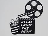 JNJ Metalworks Clapboard, Movie Reel Relax Enjoy the Show Home Movie Theater Decor Metal Wall Art