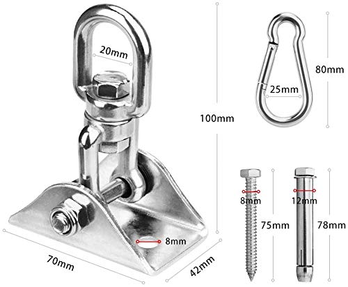 TEHEO 450KG Kapazität Deckenhaken Hängematte Edelstahl 360° Dreh Schaukelhaken für Hängesessel,Betonholz,Hängematte… – Bild 7