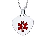 Heart-shaped Medical Alert ID Necklaces with 20