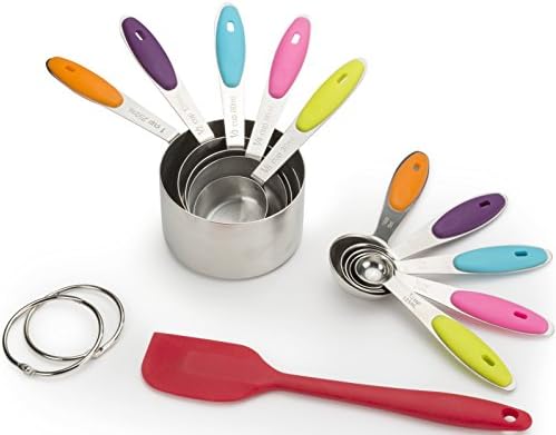 CHERRY COOK's - Measuring Cups and Measuring Spoons Stainless Steel 10 Piece set + FREE Silicone Spatula