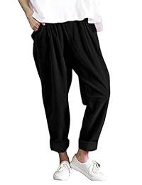 idealsanxun dama Retro grueso pana cintura elástica ajuste holgado Casual pantalones de harén pantalones