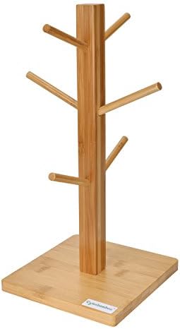 Cyanbamboo Bamboo Mug Tree Rack Stand Cup Organizer Holder with 6 Storage Hooks