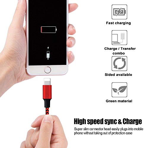 iPhone Charger, Charging Cable, 4Pack 3FT 6FT 6FT 10FT to USB Syncing Data and Nylon Braided Cord Charger Compatible with iPhone/XS/XR/X/8/8 Plus/7/7 Plus/6S/6 Plus/iPad iPod More (Black&red) - Thumbnail 2