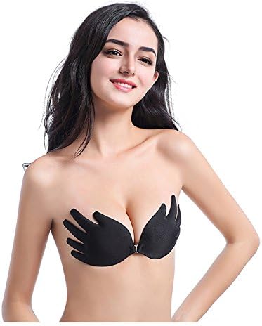 TCCSTAR Strapless Bra - Women Finger Shape Instant Breast Lift Invisible Silicone Push Up Bra Invisible Backless Bras (C, Black)