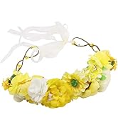 Didder Boho Flower Crown, Yellow Flower Headbands for Women Bride Flower Crowns for Women Girls w...