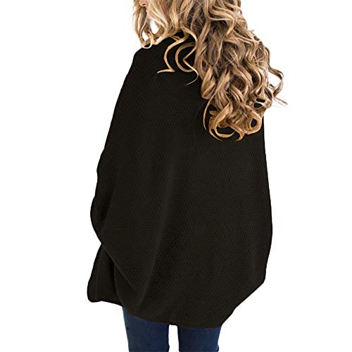 Womens Soft Chunky Knit Sweater Casual Kimono Batwing Cable Open Front Oversized Cardigan Loose Long Sleeve Pullover Black - Thumbnail 2