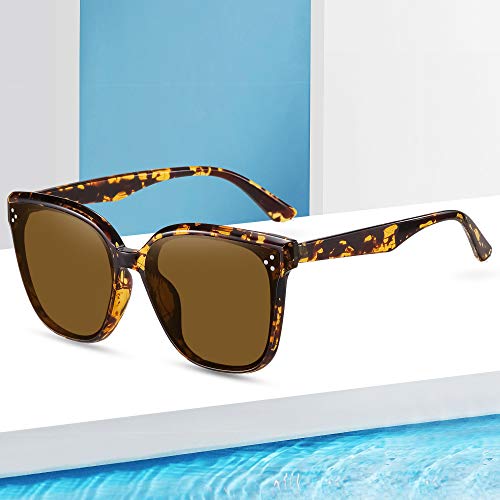 Oversized Sunglasses for Women Vintage Style Shades (Brown Lens Turquoise Frame)