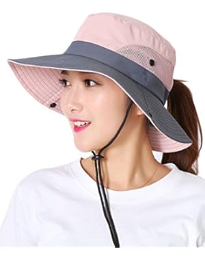 Women Sun Summer Outdoor Wide Brim Bucket Hat With String