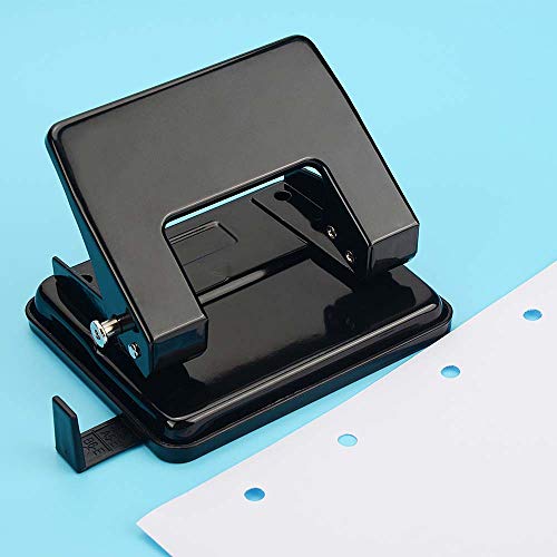 Hand Metal Two Hole Punch Squeeze 20 Sheet Heavy Duty Padded Handle Puncher for School, Home and Office-Black