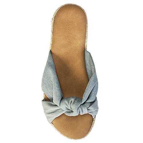 BAMBOO Women's Knotted Cross Band Espadrilles Platform Slide Sandal, Light Denim Fabric, 11.0 B (M) US
