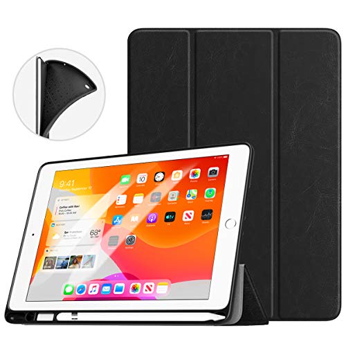 TiMOVO Case for New iPad 7th Generation 10.2" 2019 with Apple Pencil Holder, [Light Weight] Slim Back Protective Case with Auto Wake/Sleep, Smart Case Fit iPad 10.2-inch Retina Display - Black