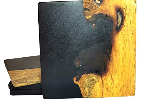 Coasters - set of 2 in four colors Green/Aqua/Pearl/Black, Wooden Coasters, Epoxy Resin Coasters, handcraft, resin coasters, resin mold, epoxy resin, Dinning table accessories(Black)