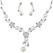 EleQueen Women's Cubic Zirconia Simulated Pearl Flower Bridal Necklace Earrings Jewelry Set Ivory Color Silver-Tone