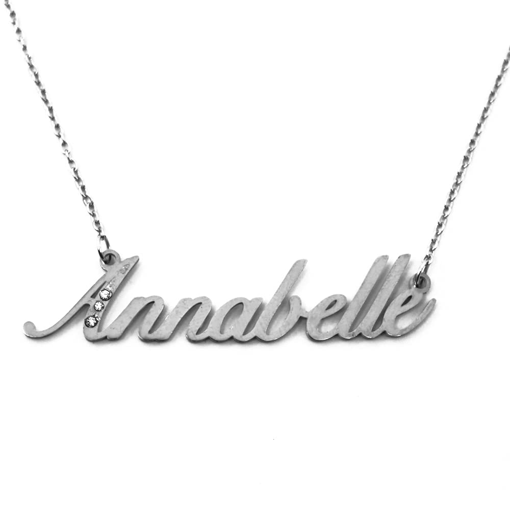 Kigu Name Necklace Annabelle - Silver Tone - Custom Name Necklace - Personalised Jewellery for Ladies- Customised Jewellery for Girls- Custom Pendant Annabelle