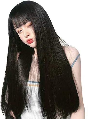 ウィッグ ストレートロング フルウィッグ カツラ ぱっつん前髪 wig 小顔 耐熱 医療用 ネット付き