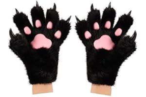 hbbhml Animal Cat Bear Paw Gloves Cute Fox Wolf Plush Claw Fluzzy Mitten Halloween Christmas Cosplay Costume for Men Women