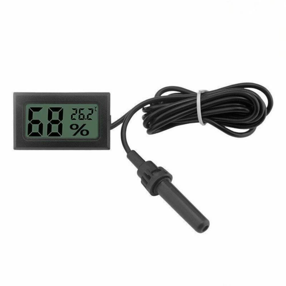Fasizi 2-in-1 Digital LCD Embedded Thermometer Hygrometer with External for Reptile Incubator Aquarium Poultry - Black