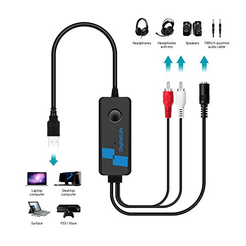 USB Stereo Sound Card - USB to 3.5mm(4 Section) Stereo Audio Adapter, USB to RCA(R/L) Soundcard for PS4 Pro,Gaming Headphone, Desktop Soundbar
