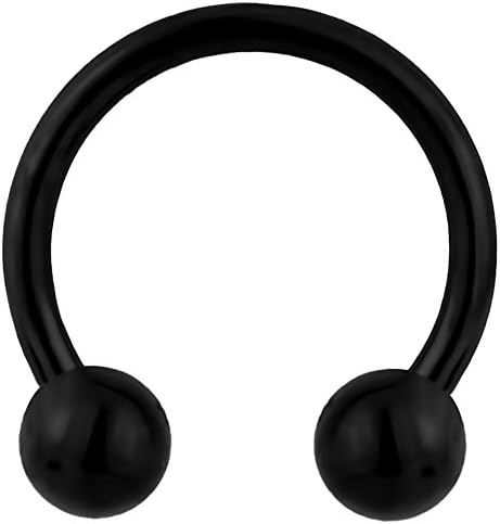 18g 5/16" Septum Horseshoe Ring, Black Titanium IP Plated Over Surgical Steel, 3 mm Balls