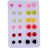 BeadsMonster 8mm dome faux pearl and Rose Flower Magnetic Clip-on Stud Earrings