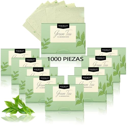 1000 piezas de papel de arroz facial. papel absorbente de grasa facial. papelitos absorbentes de brillo facial. Elimina el brillo del aceite, el papel es suave, adecuado para aceite facial (Té verde)