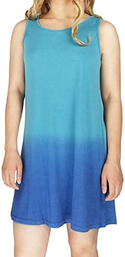 Sanchy Women's Sleeveless Swing Tie Dye Ombre Casual Dress Light Blue&amp;Dodger Blue 2XL