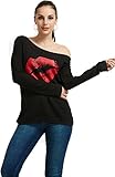 MAGICMK Woman’s Sweatershirt Lips Print Causal Offer The Shoulder Slouchy Pullover