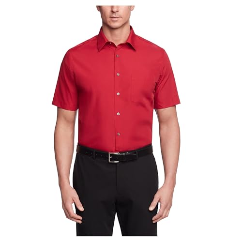 Van Heusen Men's Short Sleeve Poplin Solid Dress Shirt, Flame, 17.5" Neck
