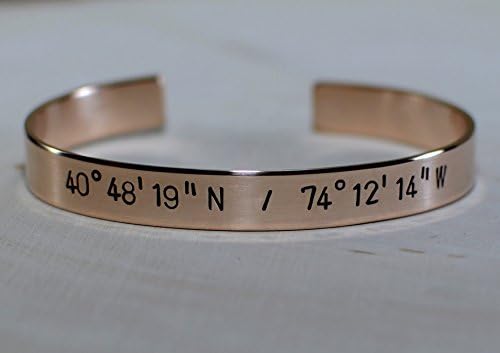 Latitude Longitude bronze cuff bracelet for you to personalize