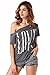 ANGVNS Women's Short Sleeve Letter Print Off Shoulder White Cotton Top T-shirt Blouse, Grey, XL